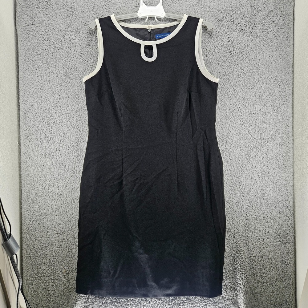 Karen Scott Womens Sleeveless Sheath Dress Black White Keyhole Neck‎ Size 16